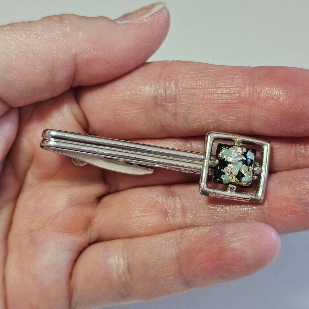 Hickok silver tone black and blue tie clip bar